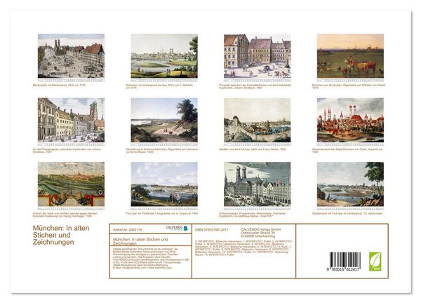 Produktbild: M&uuml;nchen: In alten Stichen und Zeichnungen (hochwertiger Premium Wandkalender 2026 DIN A2 quer), Kunstdruck in Hochglanz