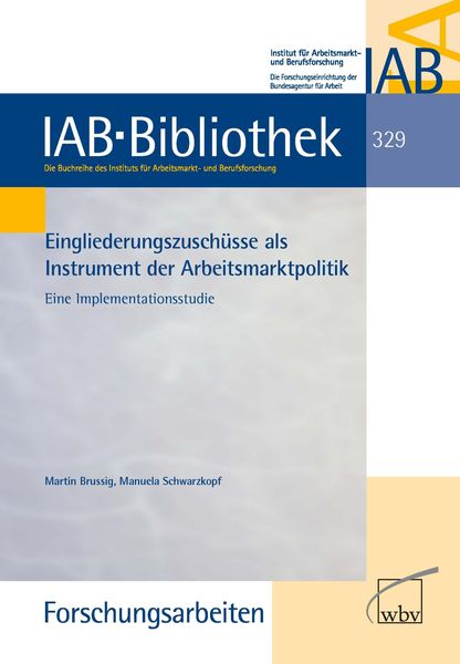 Produktbild: Eingliederungszusch&uuml;sse als Instrument der Arbeitsmarktpolitik