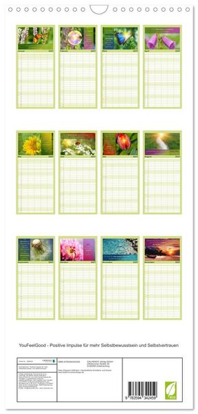 Produktbild: Familienplaner 2027 - YouFeelGood - Positive Impulse f&uuml;r mehr Selbstbewusstsein und Selbstvertrauen mit 5 Spalten (Wandkalender, 21 x 45 cm) CALVENDO