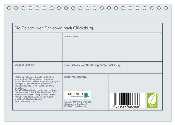 Produktbild: Die Ostsee - von Schleswig nach Gl&uuml;cksburg (Tischkalender 2026 DIN A5 quer), CALVENDO Monatskalender