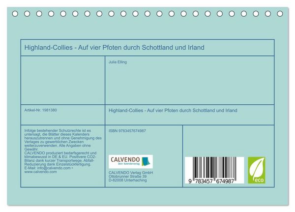 Produktbild: Highland-Collies - Auf vier Pfoten durch Schottland und Irland (Tischkalender 2026 DIN A5 quer), CALVENDO Monatskalender