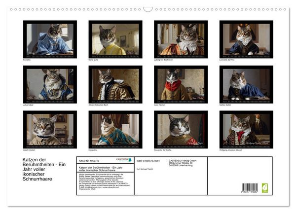 Produktbild: Katzen der Ber&uuml;hmtheiten - Ein Jahr voller ikonischer Schnurrhaare (Wandkalender 2026 DIN A2 quer), CALVENDO Monatskalender