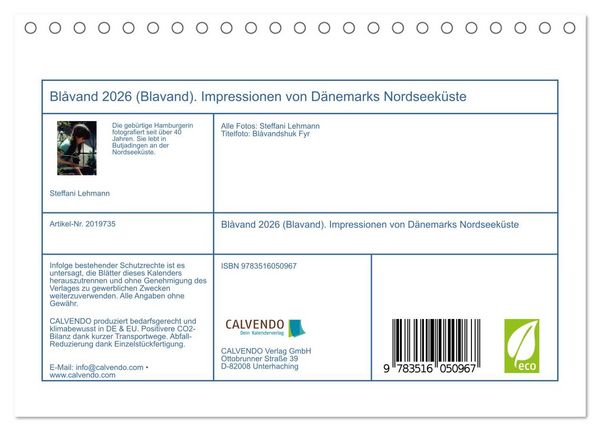 Produktbild: Bl&aring;vand 2026 (Blavand). Impressionen von D&auml;nemarks Nordseek&uuml;ste (Tischkalender 2026 DIN A5 quer), CALVENDO Monatskalender
