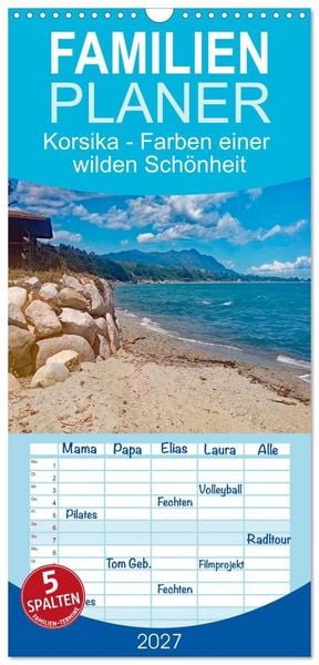 Produktbild: Familienplaner 2027 - Korsika - Farben einer wilden Sch&ouml;nheit mit 5 Spalten (Wandkalender, 21 x 45 cm) CALVENDO