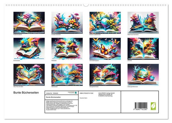 Produktbild: Bunte B&uuml;cherseiten (hochwertiger Premium Wandkalender 2026 DIN A2 quer), Kunstdruck in Hochglanz