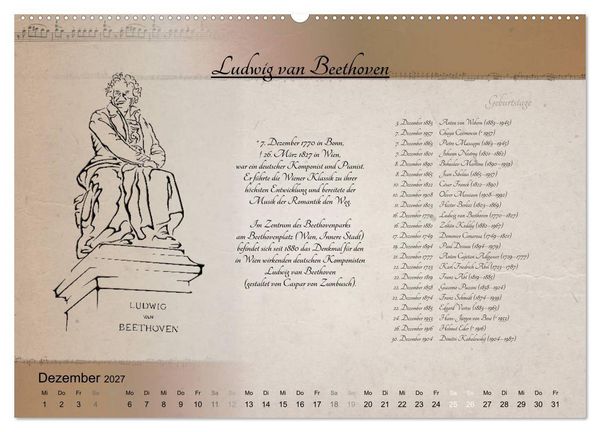 Produktbild: Von Mozart bis Beethoven (hochwertiger Premium Wandkalender 2027 DIN A2 quer), Kunstdruck in Hochglanz