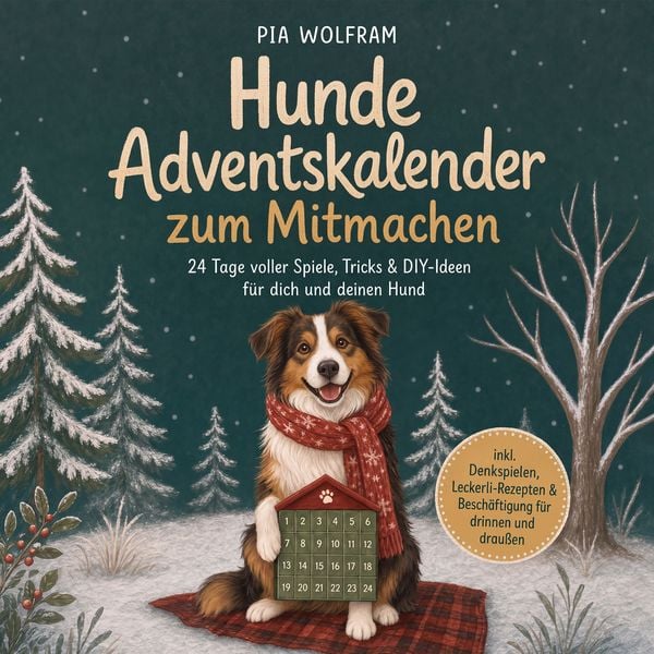 Produktbild: Hunde Adventskalender zum Mitmachen: 24 Tage voller Spiele, Tricks & DIY-Ideen f&uuml;r dich und deinen Hund - inkl. Denkspielen, Leckerli-Rezepten & Besch&auml;ftigung f&uuml;r drinnen und drau&szlig;en