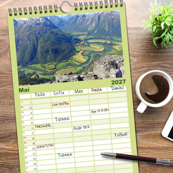 Produktbild: Familienplaner 2027 - Norwegen mit 5 Spalten (Wandkalender, 21 x 45 cm) CALVENDO