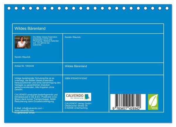 Produktbild: Wildes B&auml;renland (Tischkalender 2026 DIN A5 quer), CALVENDO Monatskalender