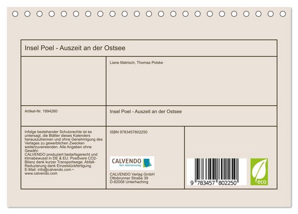 Produktbild: Insel Poel - Auszeit an der Ostsee (Tischkalender 2026 DIN A5 quer), CALVENDO Monatskalender