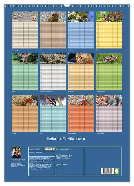 Produktbild: Tierischer Familienplaner (Wandkalender 2027 DIN A2 hoch), CALVENDO Monatskalender