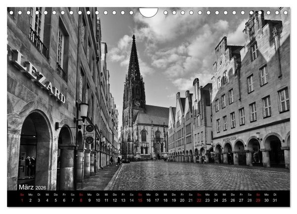 Produktbild: M&uuml;nster in schwarz-wei&szlig; gesehen (Wandkalender 2026 DIN A4 quer), CALVENDO Monatskalender
