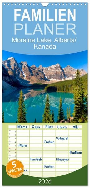 Produktbild: Familienplaner 2026 - Moraine Lake, Alberta/ Kanada mit 5 Spalten (Wandkalender, 21 x 45 cm) CALVENDO