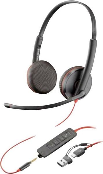 HP Poly Blackwire C3225 Over Ear Headset kabelgebunden Stereo Schwarz Headset, Lautstärkeregelung, Mikrofon-Stummschaltung Computer -