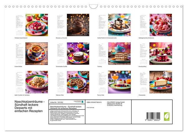 Produktbild: Naschkatzentr&auml;ume - S&uuml;ndhaft leckere Desserts mit einfachen Rezepten (Wandkalender 2026 DIN A3 quer), CALVENDO Monatskalender
