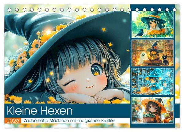 Produktbild: Kleine Hexen. Zauberhafte M&auml;dchen mit magischen Kr&auml;ften (Tischkalender 2026 DIN A5 quer), CALVENDO Monatskalender