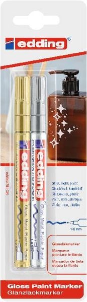 Produktbild: edding 751 Lackmarker medium, 2er Set gold/silber