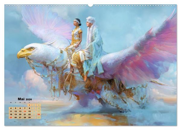 Produktbild: Ritte auf Fantasiekreaturen - Durch W&uuml;stenlandschaft (Wandkalender 2026 DIN A2 quer), CALVENDO Monatskalender