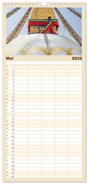 Produktbild: Familienplaner 2026 - K&ouml;nigsst&auml;tte im Kathmandutal mit 5 Spalten (Wandkalender, 21 x 45 cm) CALVENDO