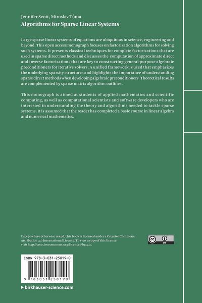 Produktbild: Algorithms for Sparse Linear Systems
