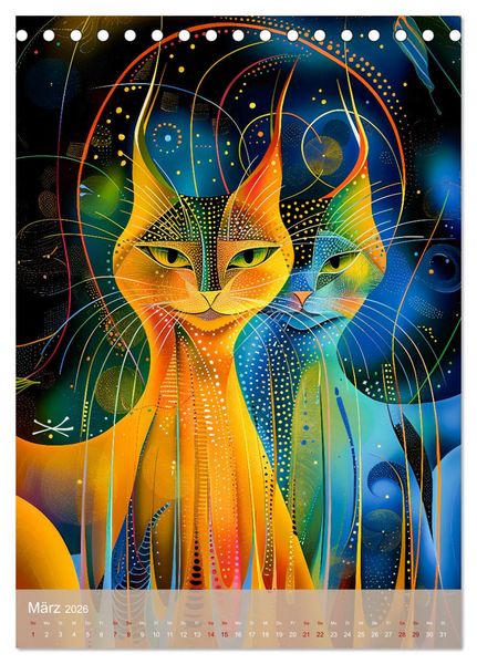 Produktbild: Astrale Katzen - Abstrakte Kunst f&uuml;r Katzenliebhaber (Tischkalender 2026 DIN A5 hoch), CALVENDO Monatskalender