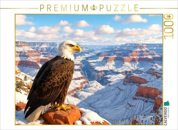 CALVENDO Puzzle Adler über dem Grand Canyon: Stolz Amerikas im Winterglanz | 1000 Teile Lege-Größe 64x48cm Foto-Puzzle für glückliche Stunden