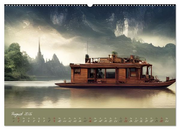 Produktbild: Romantische Fantasy Hausboote Magische Stimmungen in der D&auml;mmerung (Wandkalender 2026 DIN A2 quer), CALVENDO Monatskalender