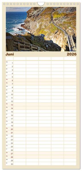 Produktbild: Familienplaner 2026 - Cornwall - Einzigartig mit 5 Spalten (Wandkalender, 21 x 45 cm) CALVENDO