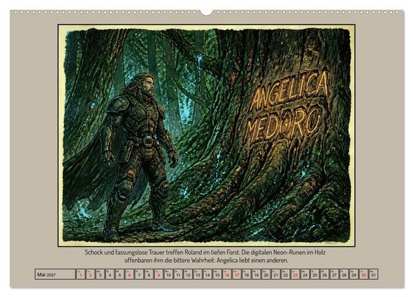 Produktbild: Ritter Roland in der Cyberwelt: Orlando furioso im Cyberpunk-Stil (Wandkalender 2027 DIN A2 quer), CALVENDO Monatskalender