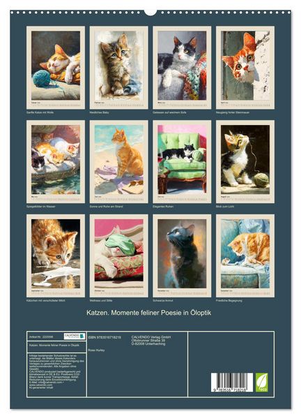 Produktbild: Katzen. Momente feliner Poesie in &Ouml;loptik (hochwertiger Premium Wandkalender 2026 DIN A2 hoch), Kunstdruck in Hochglanz