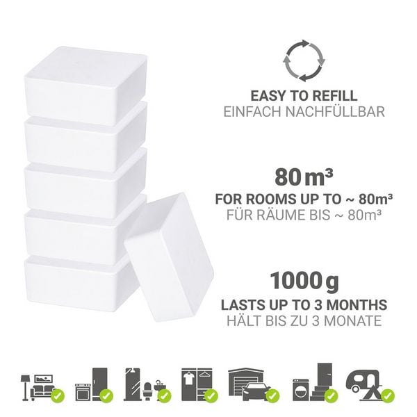 Produktbild: Raumentfeuchter Mod. Cube Nachf&uuml;ller 1000 g, 6er Set, Luftentfeuchter Nachf&uuml;llpack