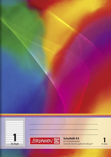 Produktbild: Schulheft | A5, Lineatur 1, 16 Blatt, mehrfarbig
