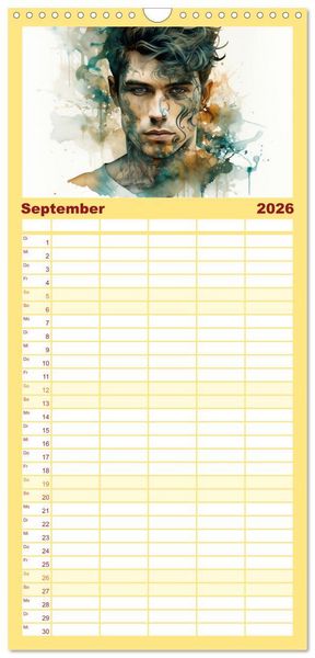 Produktbild: Familienplaner 2026 - Tattoo trifft Kunst mit 5 Spalten (Wandkalender, 21 x 45 cm) CALVENDO