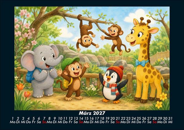Produktbild: Ein Jahr im Zoo mit Raffi und Freunden 2027 Fotokalender DIN A5