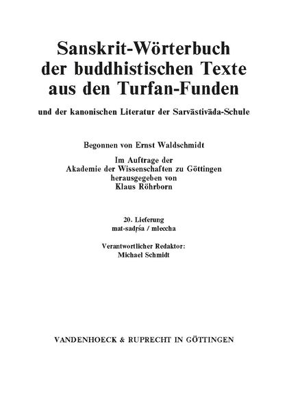 Produktbild: Sanskrit-W&ouml;rterbuch der buddhistischen Texte aus den Turfan-Funden. Lieferung 20