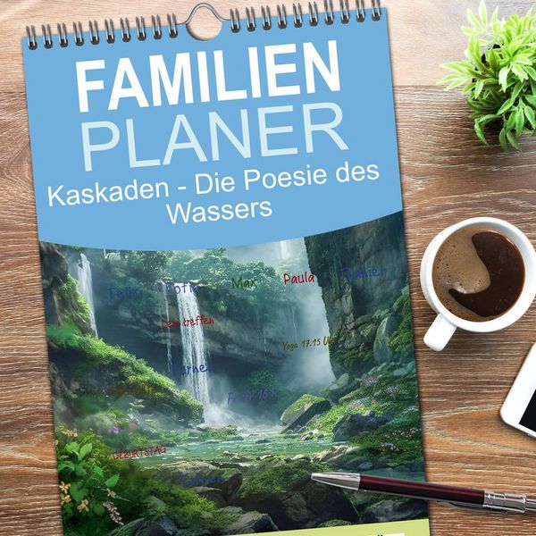 Produktbild: Familienplaner 2026 - Kaskaden - Die Poesie des Wassers mit 5 Spalten (Wandkalender, 21 x 45 cm) CALVENDO