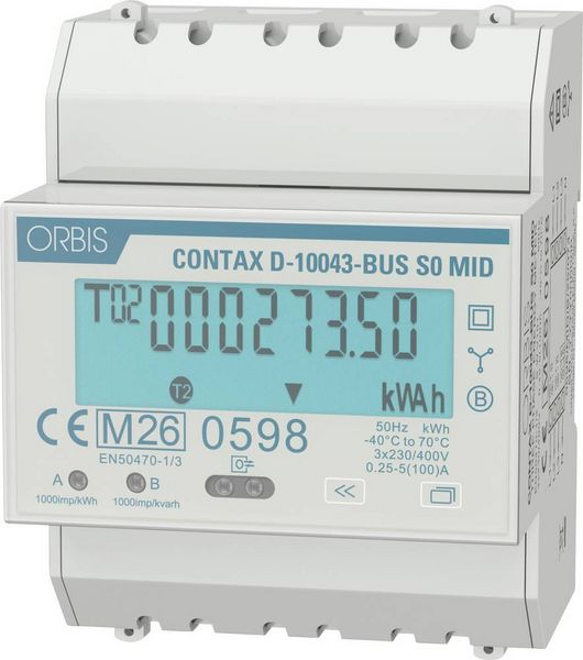Produktbild: ORBIS Zeitschalttechnik kW-Z&auml;hler OB7010002 Wechselstromz&auml;hler digital 100 A MID-konform: Ja 1 St.
