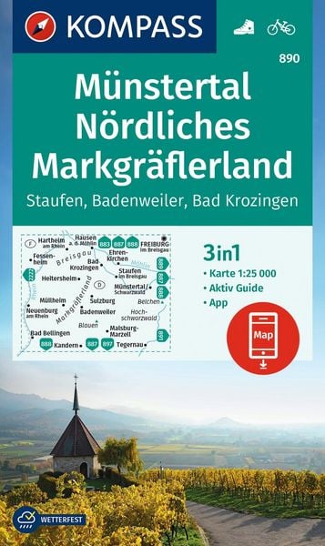 Produktbild: KOMPASS Wanderkarte 890 Münstertal, Nördliches Markgräflerland, Staufen, Badenweiler, Bad Krozingen 1:25.000