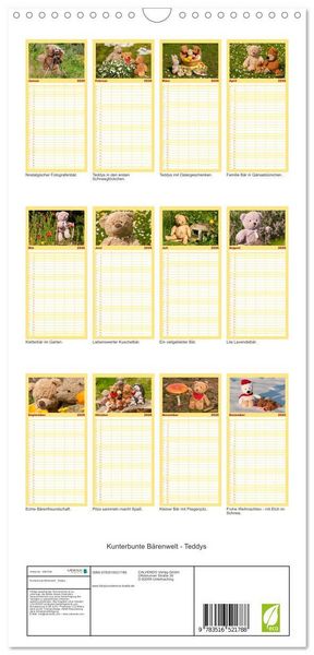 Produktbild: Familienplaner 2026 - Kunterbunte B&auml;renwelt - Teddys mit 5 Spalten (Wandkalender, 21 x 45 cm) CALVENDO