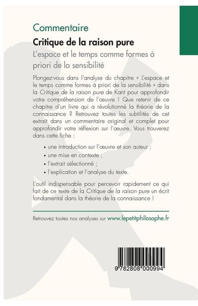 Produktbild: Critique de la raison pure de Kant - L'espace et le temps comme formes &agrave; priori de la sensibilit&eacute; (Commentaire)