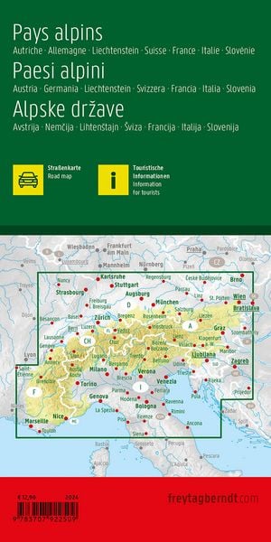 Produktbild: Freytag & berndt Stra&szlig;enkarte Alpenl&auml;nder, &Ouml;sterreich - Deutschland - Schweiz - Frankreich - Italien - Slowenien 1:800.000