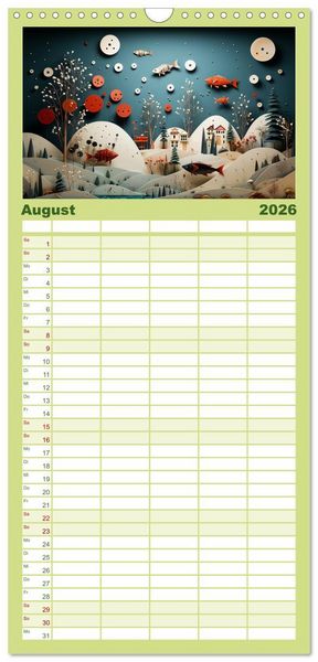 Produktbild: Familienplaner 2026 - Paper Art mit 5 Spalten (Wandkalender, 21 x 45 cm) CALVENDO