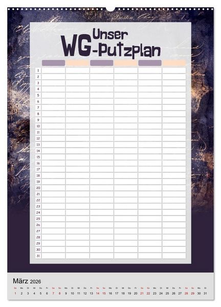 Produktbild: Gothic WG-Putzplan & Kalender 2026 (Wandkalender 2026 DIN A2 hoch), CALVENDO Monatskalender
