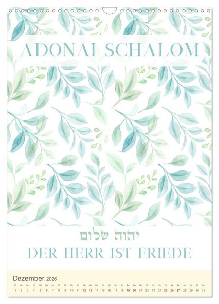 Produktbild: Hebr&auml;ische Namen Gottes aus der Torah (Wandkalender 2026 DIN A3 hoch), CALVENDO Monatskalender