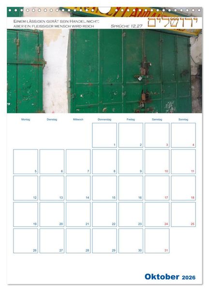 Produktbild: Jerusalem Kalender mit Bibelworten und Planer! (Wandkalender 2026 DIN A3 hoch), CALVENDO Monatskalender