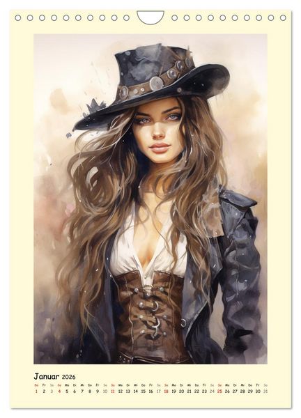 Produktbild: Sch&ouml;ne Steampunk Girls. Retro-&Auml;sthetik im Aquarell-Stil (Wandkalender 2026 DIN A4 hoch), CALVENDO Monatskalender