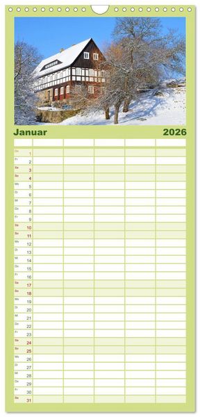 Produktbild: Familienplaner 2026 - Umgebindeh&auml;user in der Oberlausitz mit 5 Spalten (Wandkalender, 21 x 45 cm) CALVENDO