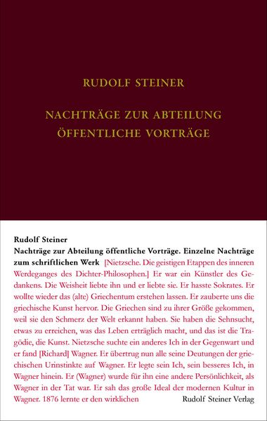 Nachtragsband zum Vortragswerk: Öffentliche Vorträge. Einzelne Nachträge zum schriftlichen Werk, Gebundene Ausgabe von Rudolf Steiner, Rudolf Steiner,