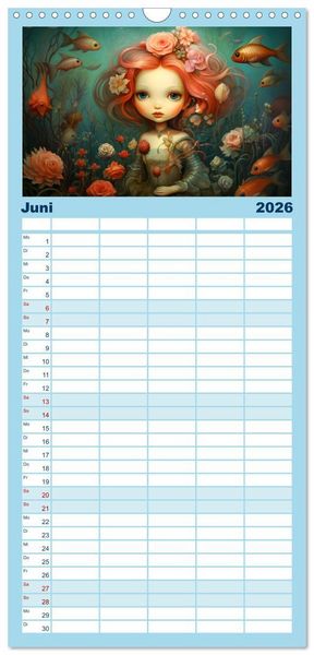 Produktbild: Familienplaner 2026 - Zauberhafte Meerjungfrauen. Liebliche Illustrationen mit 5 Spalten (Wandkalender, 21 x 45 cm) CALVENDO