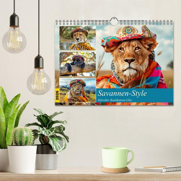 Produktbild: Savannen-Style. Stilvoller Raubkatzen-Chic (Wandkalender 2026 DIN A4 quer), CALVENDO Monatskalender